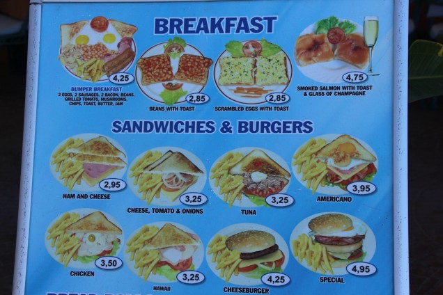 Tenerife breakfast Menu