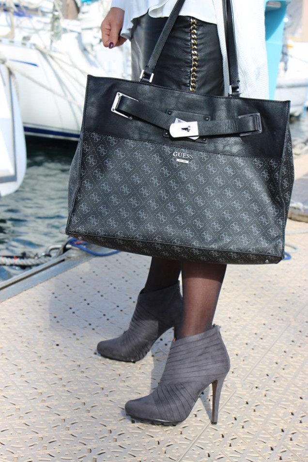 guess bag with leather shoes