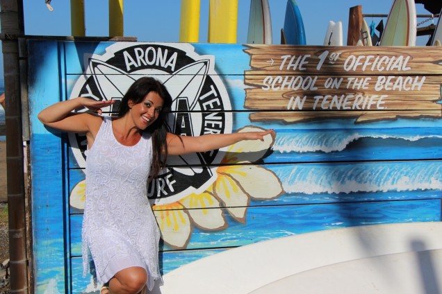 white Benetton dress at Arona Tenerife Surf Academy