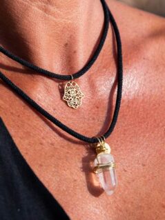 New collection - double choker - hamsa and clear quartz necklace